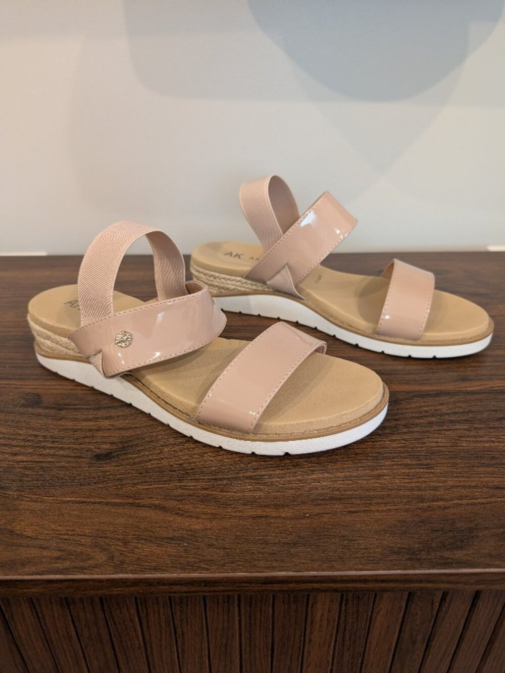 Anne Klein Patten Faux-Leather Espadrille Sandals Pale Pink, Size 9